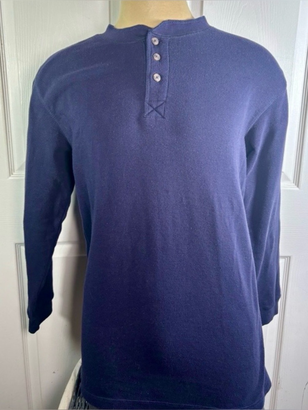 Classic Navy Blue Long Sleeve Henley Shirt Men’s XL